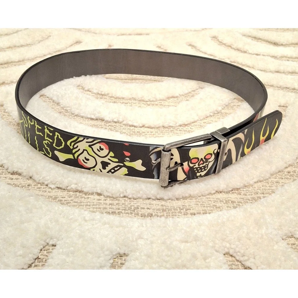 ED HARDY - MEN'S REVERSIBLE BLACK GRAPHIC BELT SPEED KILLS SIZE 32